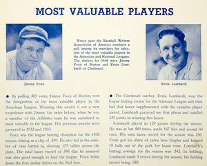1939 Print MLB Baseball Sports Memorabilia MVP Jimmy Foxx Ernie Lombardi YWU1