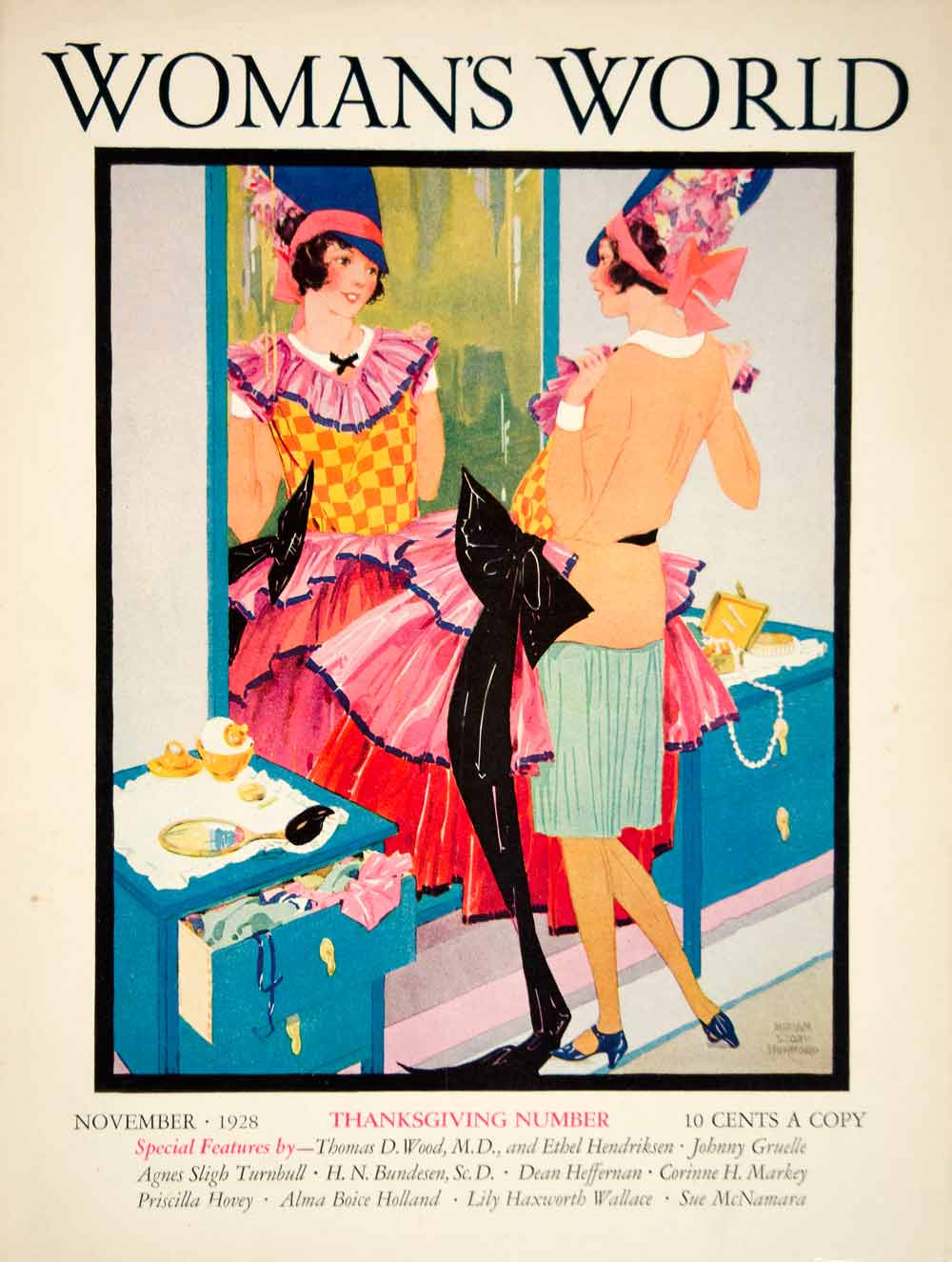 1928 Cover Womans World Miriam Story Hurford Art Deco Thanksgiving Fashion YWW1