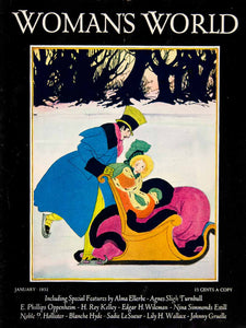 1931 Cover Womans World Art Deco Ice Skating Sleigh Winter Lovers Romance YWW1