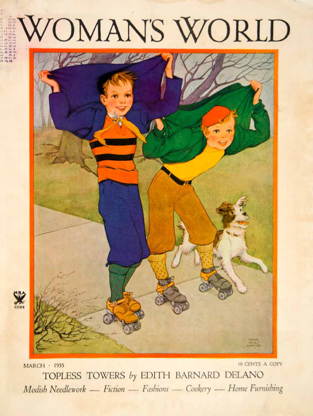 1935 Cover Womans World Miriam Story Hurford Art Deco Children Roller YWW1