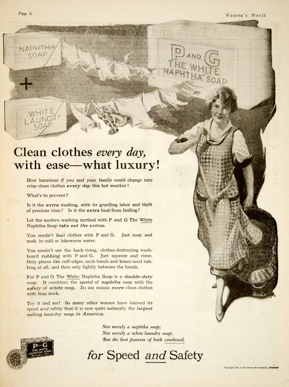 1922 Ad Procter Gamble White Naphtha Soap CF Neagle Art Laundry Housewife YWW1