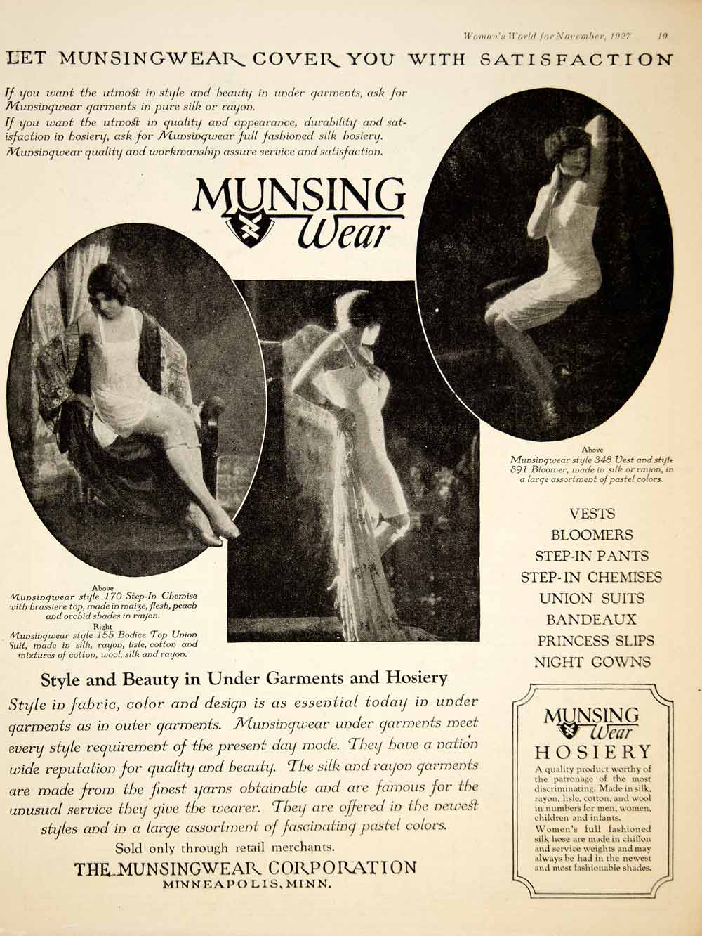 1927 Ad Munsingwear Hosiery Undergarment Womens Clothing Fashion Chemise YWW1