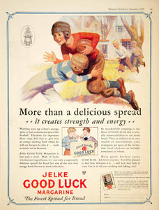 1927 Ad John F Jelke Good Luck Margarine Food Football Sports Children YWW1