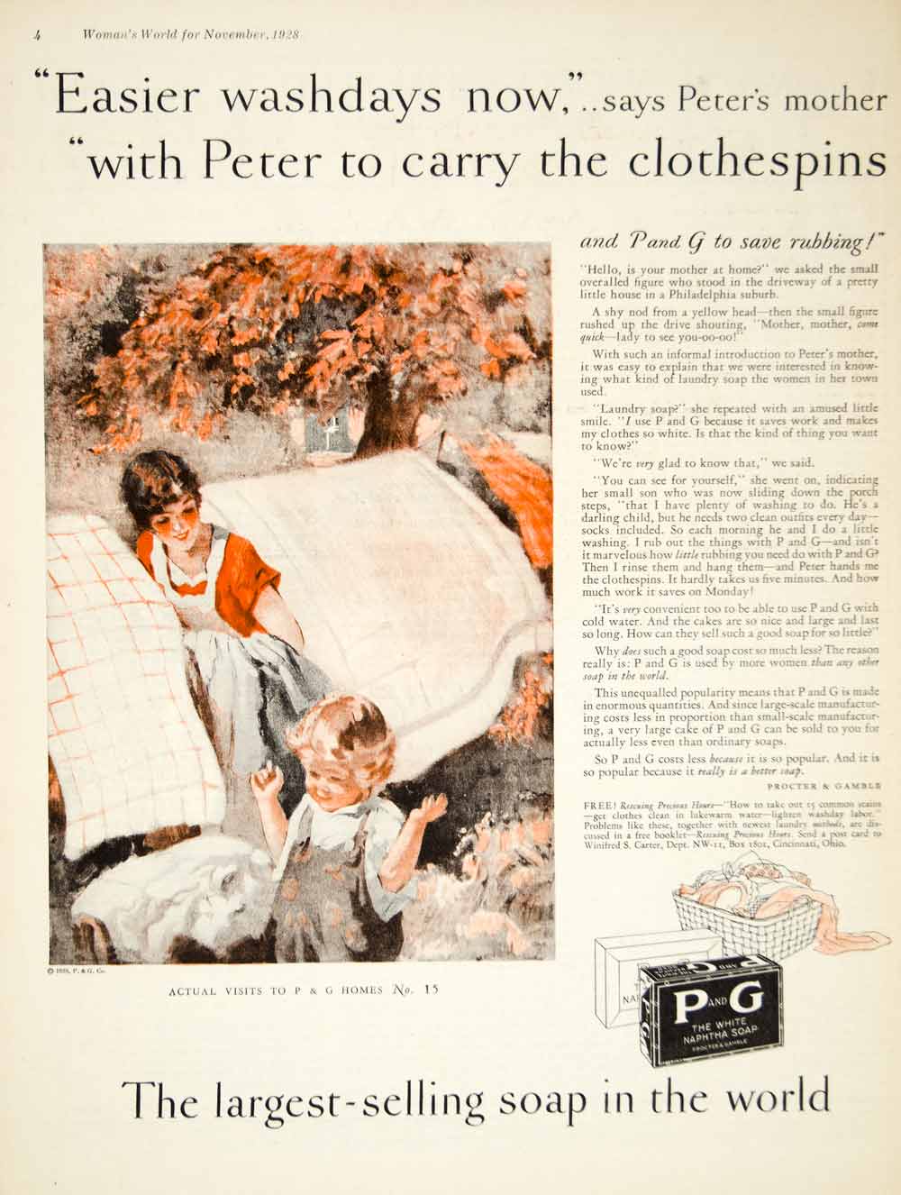 1928 Ad Procter Gamble White Naphtha Laundry Soap Housewife Children YWW1