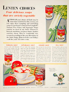 1930 Ad Campbells Celery Pea Tomato Asparagus Vegetable Soup Food Grocery YWW1