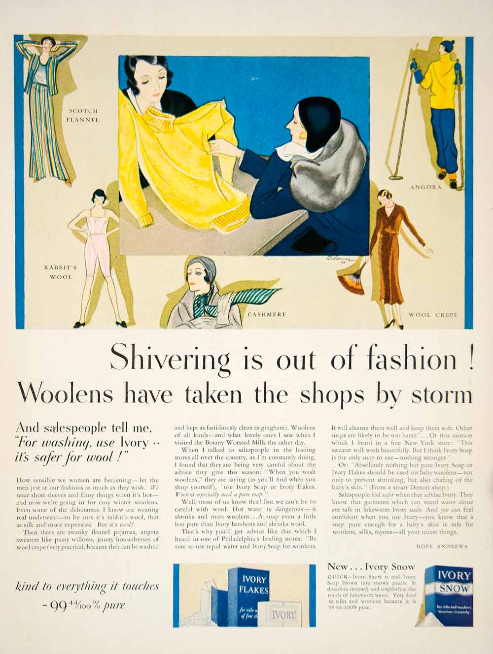 1931 Ad Ivory Snow Soap Procter Gamble Art Deco Laundry Woolen Household YWW1