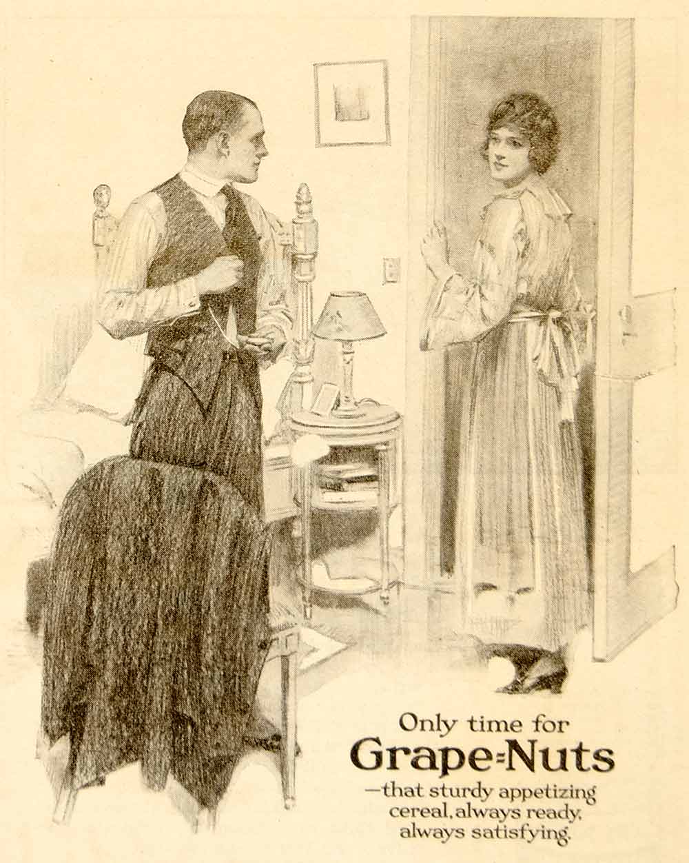 1920 Ad Post Grape Nuts Breakfast Cereal Food Art Grocery Domestic Life YWW1