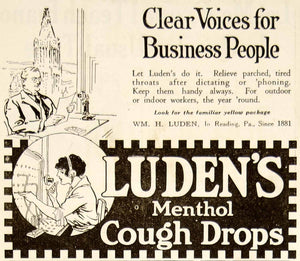 1920 Ad Ludens Menthol Cough Drops Health Medicine Throat Lozenge Reading YWW1