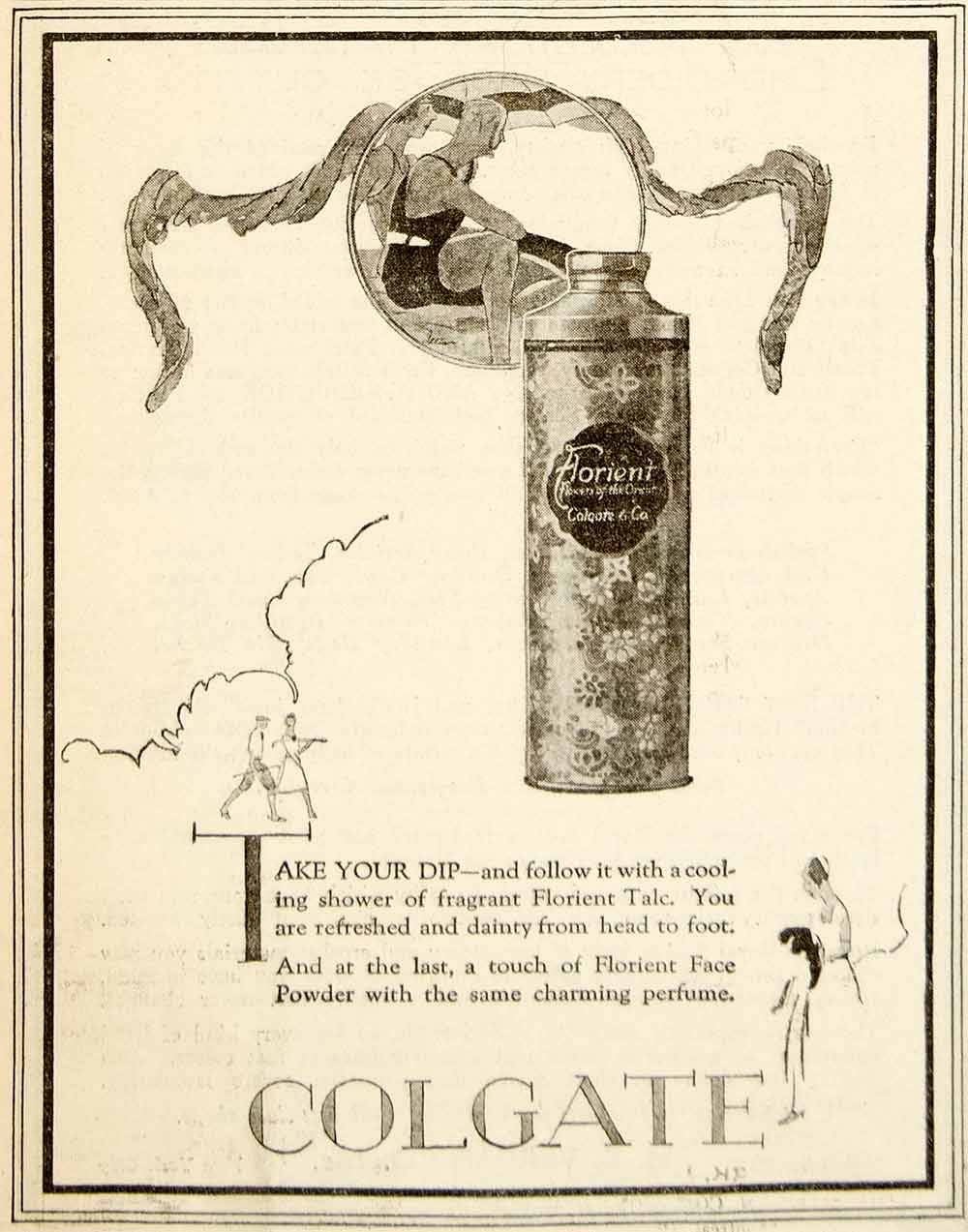 1922 Ad Colgate Florient Talc Face Powder Art Deco Perfume Health Beauty YWW1