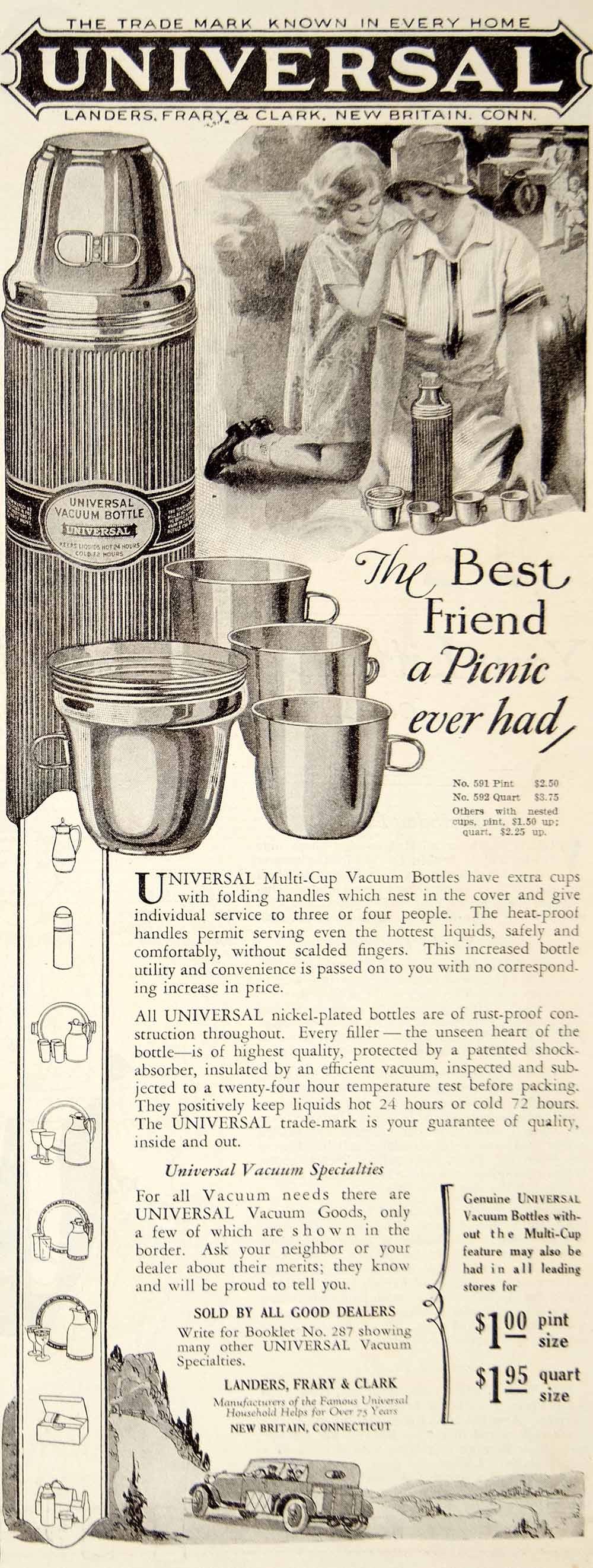 1928 Ad Landers Frary Clark Universal Vacuum Bottle Thermos Multi Cup YWW1