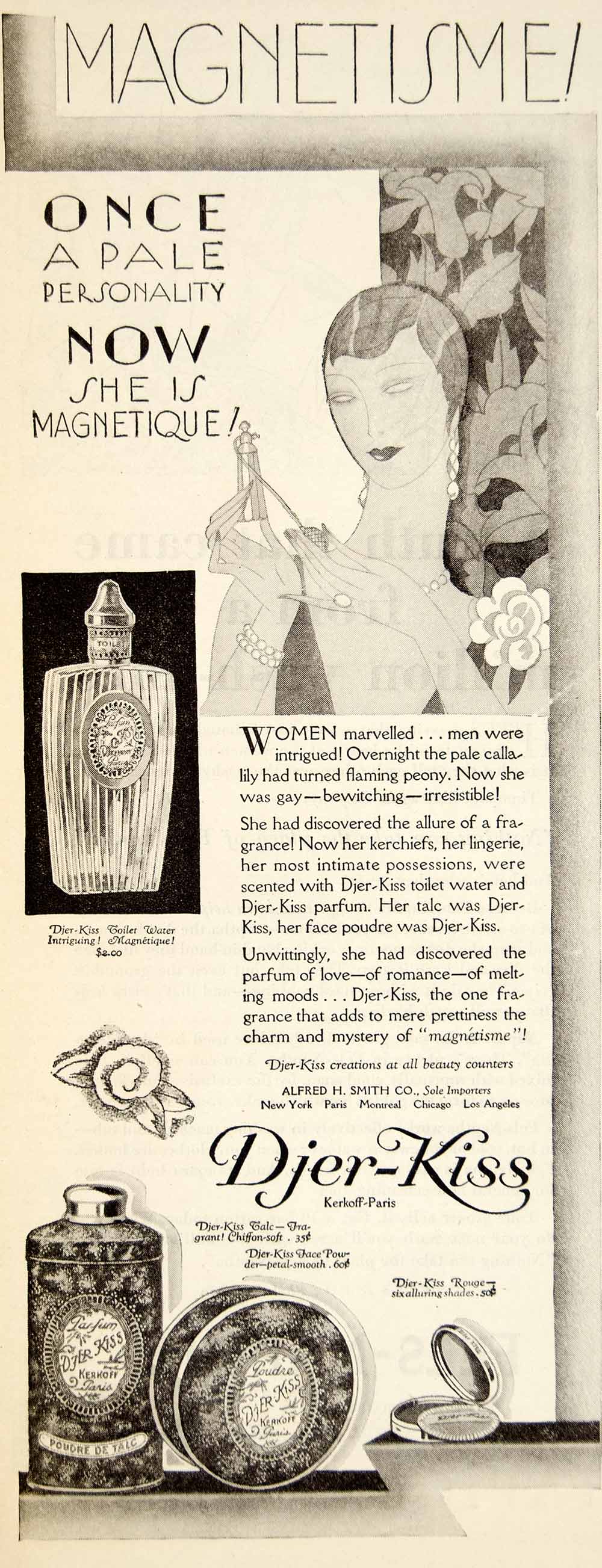 1928 Ad Djer-Kiss Perfume Makeup Art Deco Toilet Water Talc Face Powder YWW1