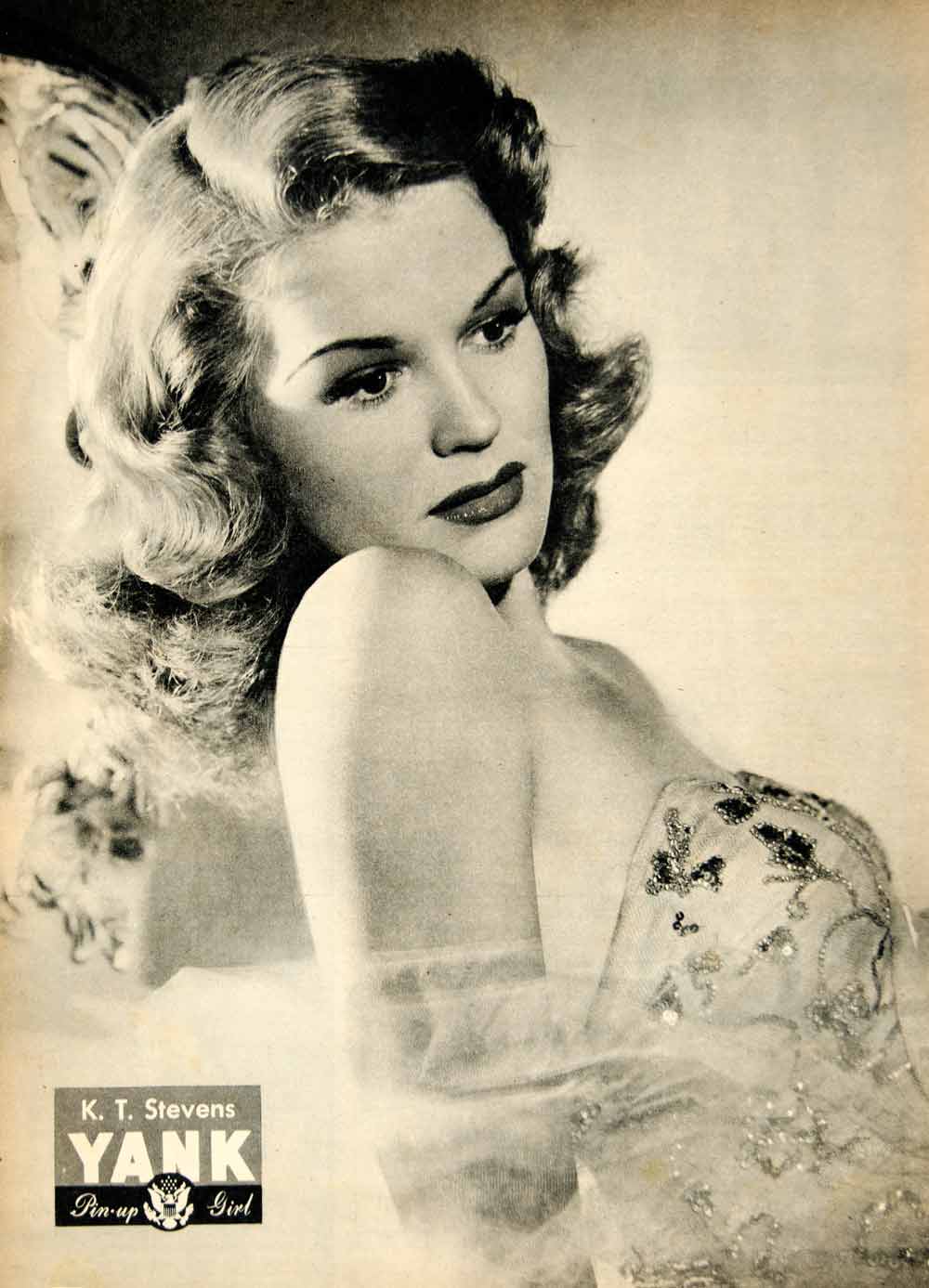 1944 Print World War II Pinup Girl  K.T. Stevens Yank Army Weekly Magazine YYA1