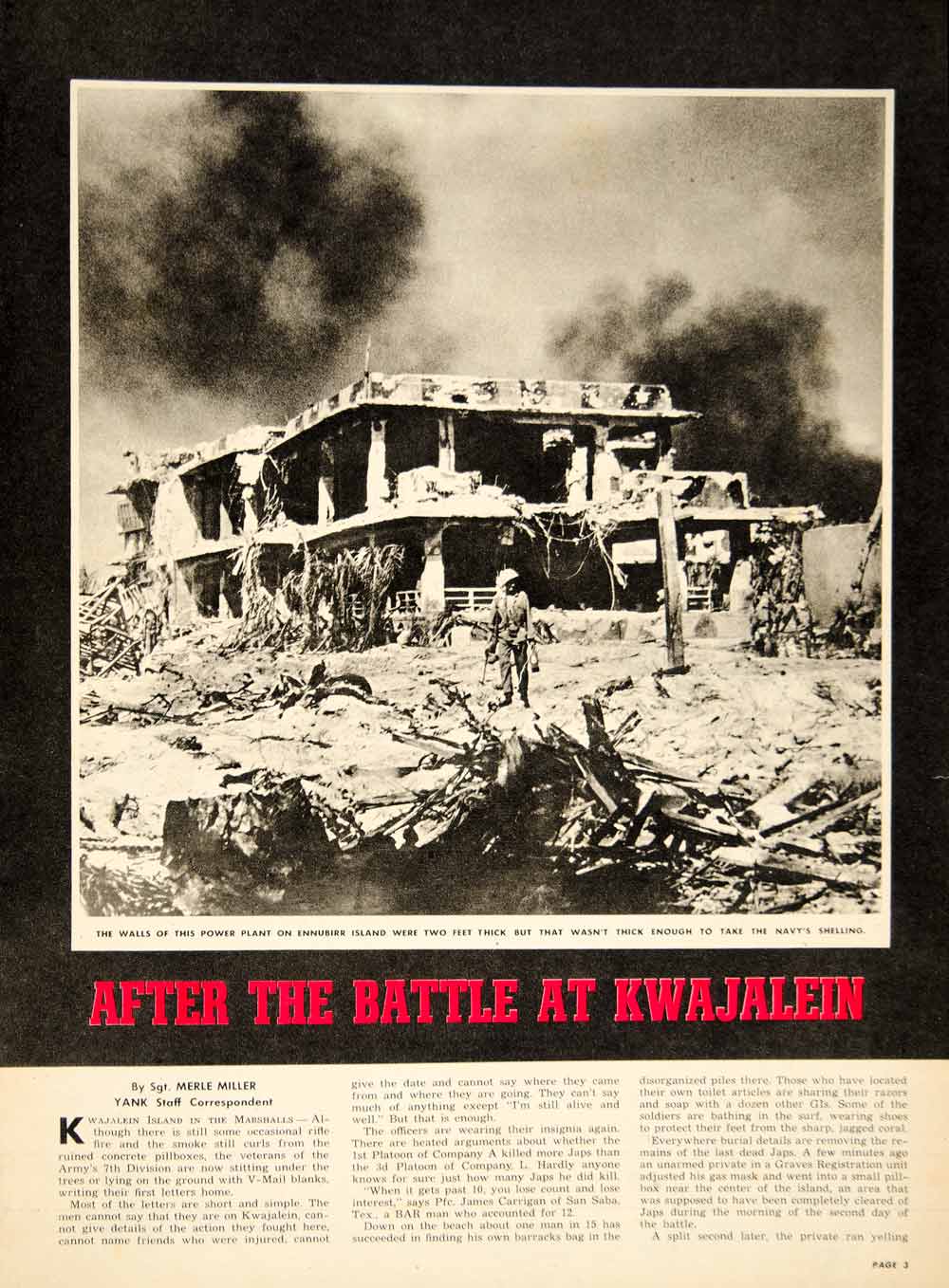 1944 Article Kwajalein Marshall Islands Pacific Battle WWII Merle Miller YYA1