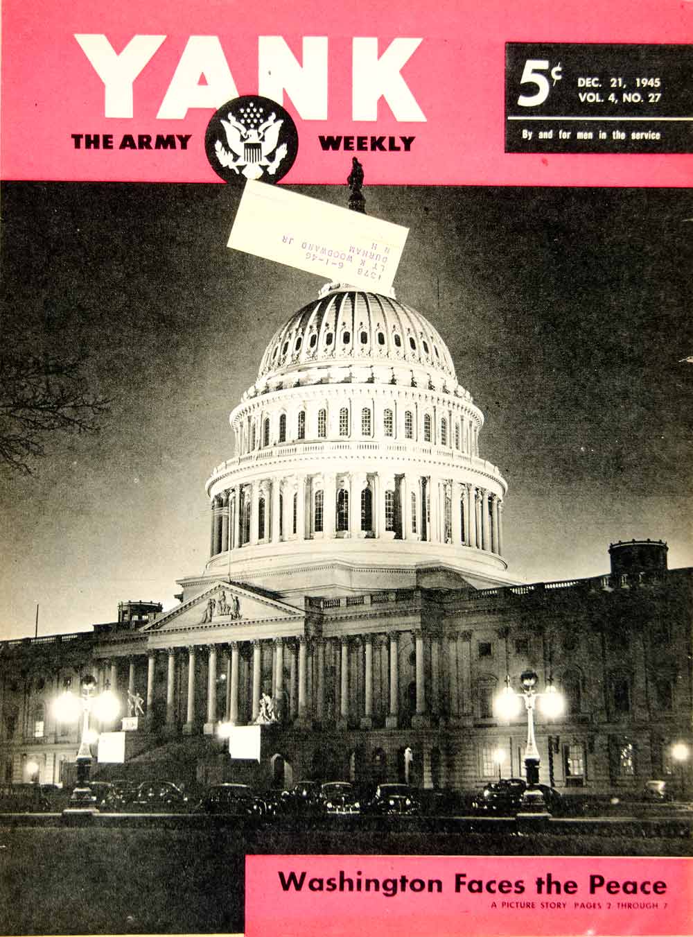 1945 Cover YANK Capitol Building Peacetime World War II Architecture Image YYA2