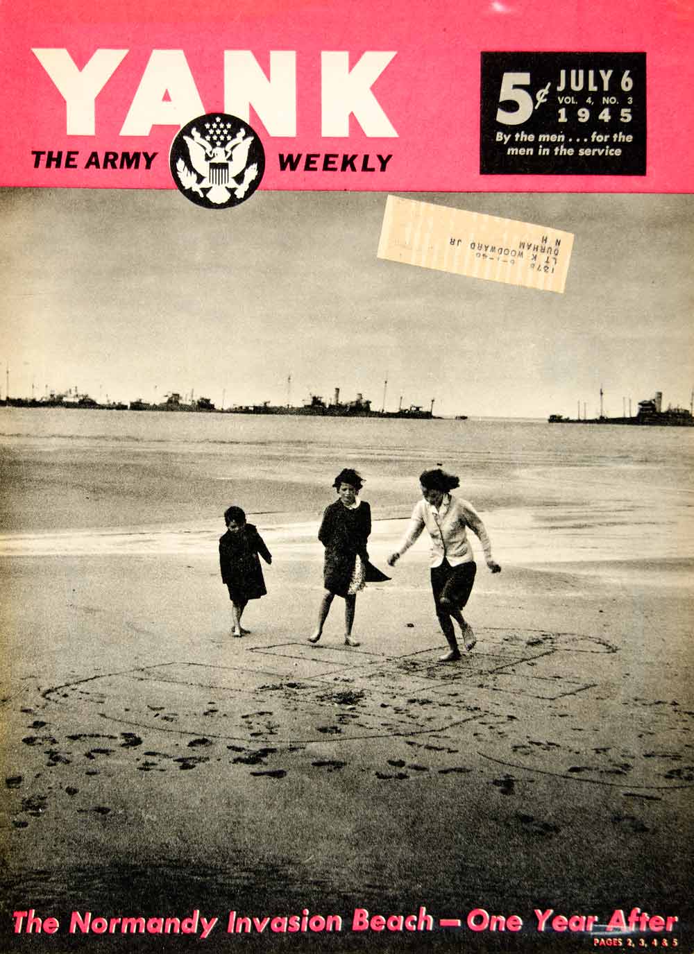 1945 Cover YANK Normandy Omaha Beach D-Day French Kids Play World War II YYA2