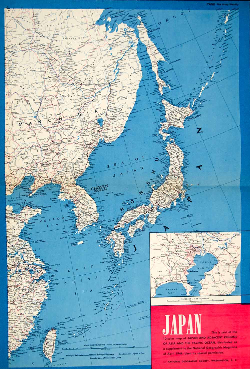 1945 Map Yank Japan China Philippines World War II Asia Region Historical YYA2