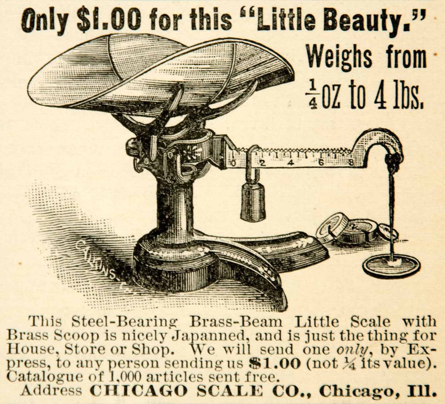 1888 Ad Steel Bearing Brass Beam Little Scale Chicago Illinois Weight YYC1
