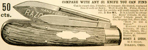 1888 Ad Razor Steel Scissors Maher Grosh Toledo Ohio Weapon Boys Pocket YYC1