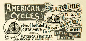1891 Ad American Cycles Bike Gormully Jeffery Manufacture Boston Rambler YYC1