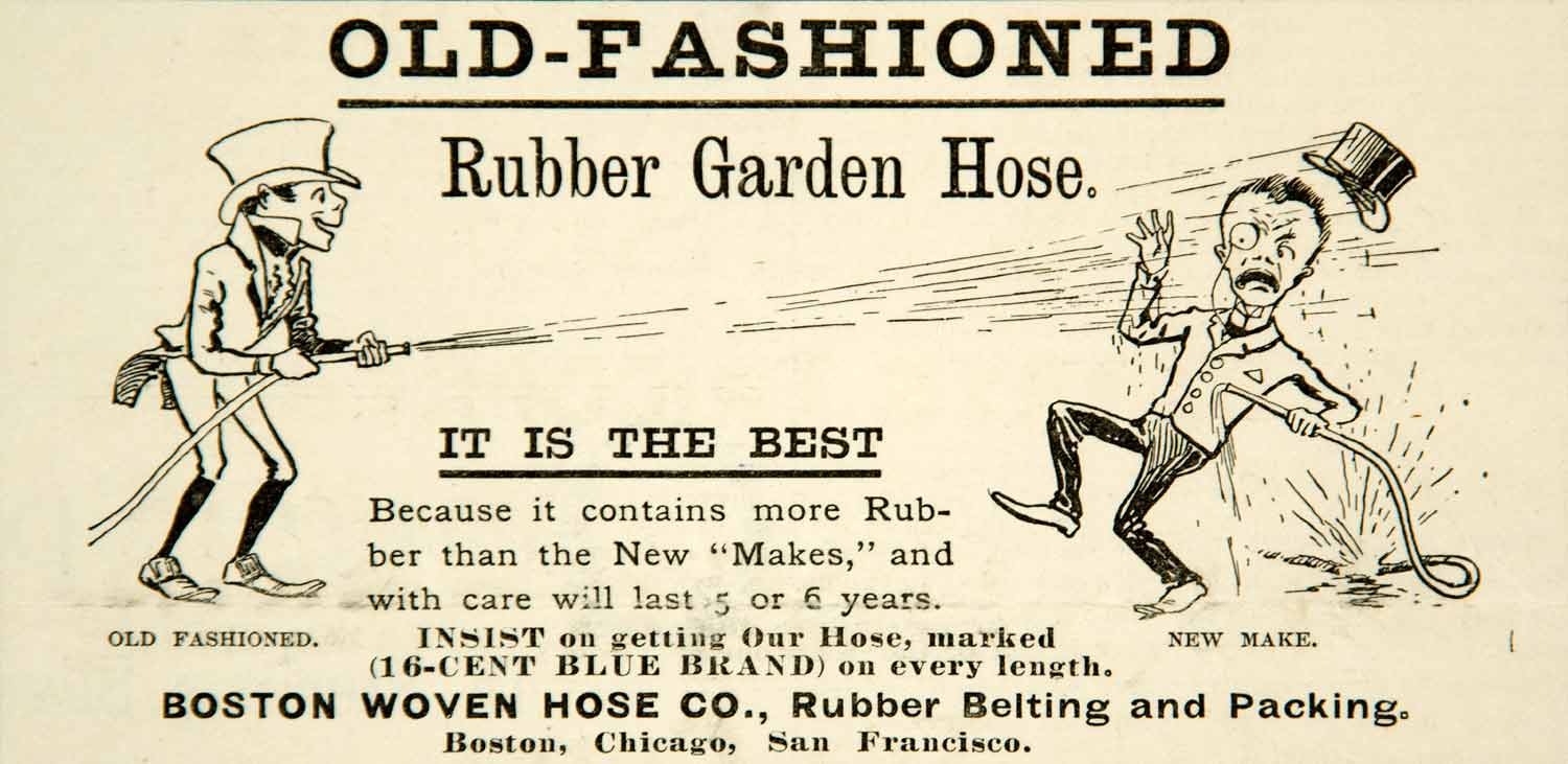 1891 Ad Old Fashioned Rubber Garden Hose Boston Woven Company Victorian YYC1