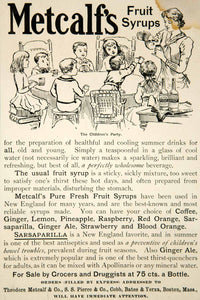 1891 Ad Metcalfs Fruit Syrup Beverage Grocery Drink Children Mother YYC1
