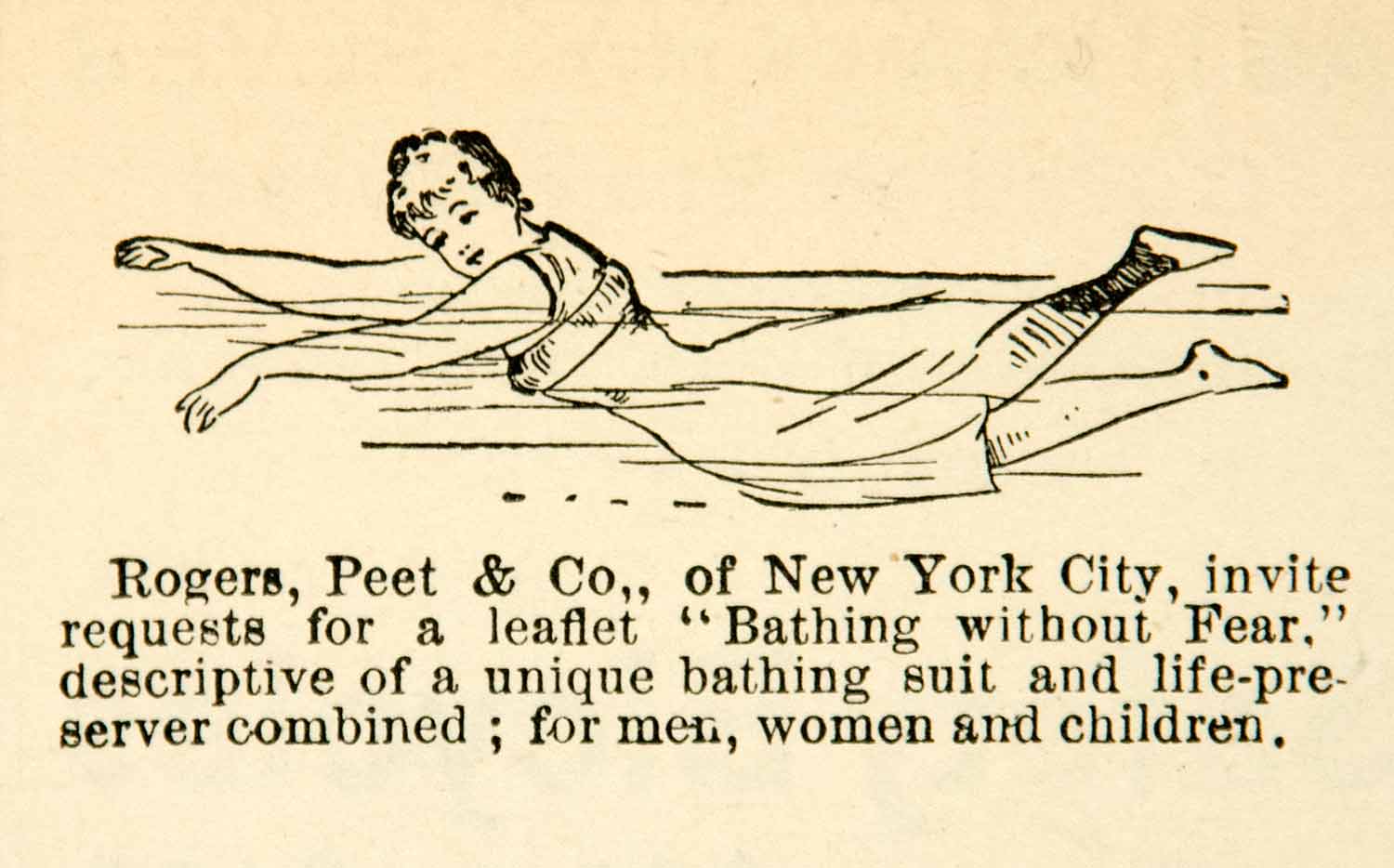 1891 Ad Rogers Peet Bathing Suit Swimmer Woman Life Preserver Safety YYC1