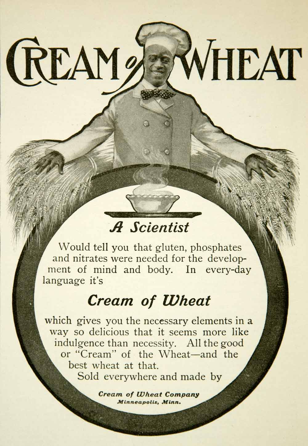 1902 Ad Cream Wheat Chef Rastus Breakfast Cereal Food Minneapolis MN YYC1