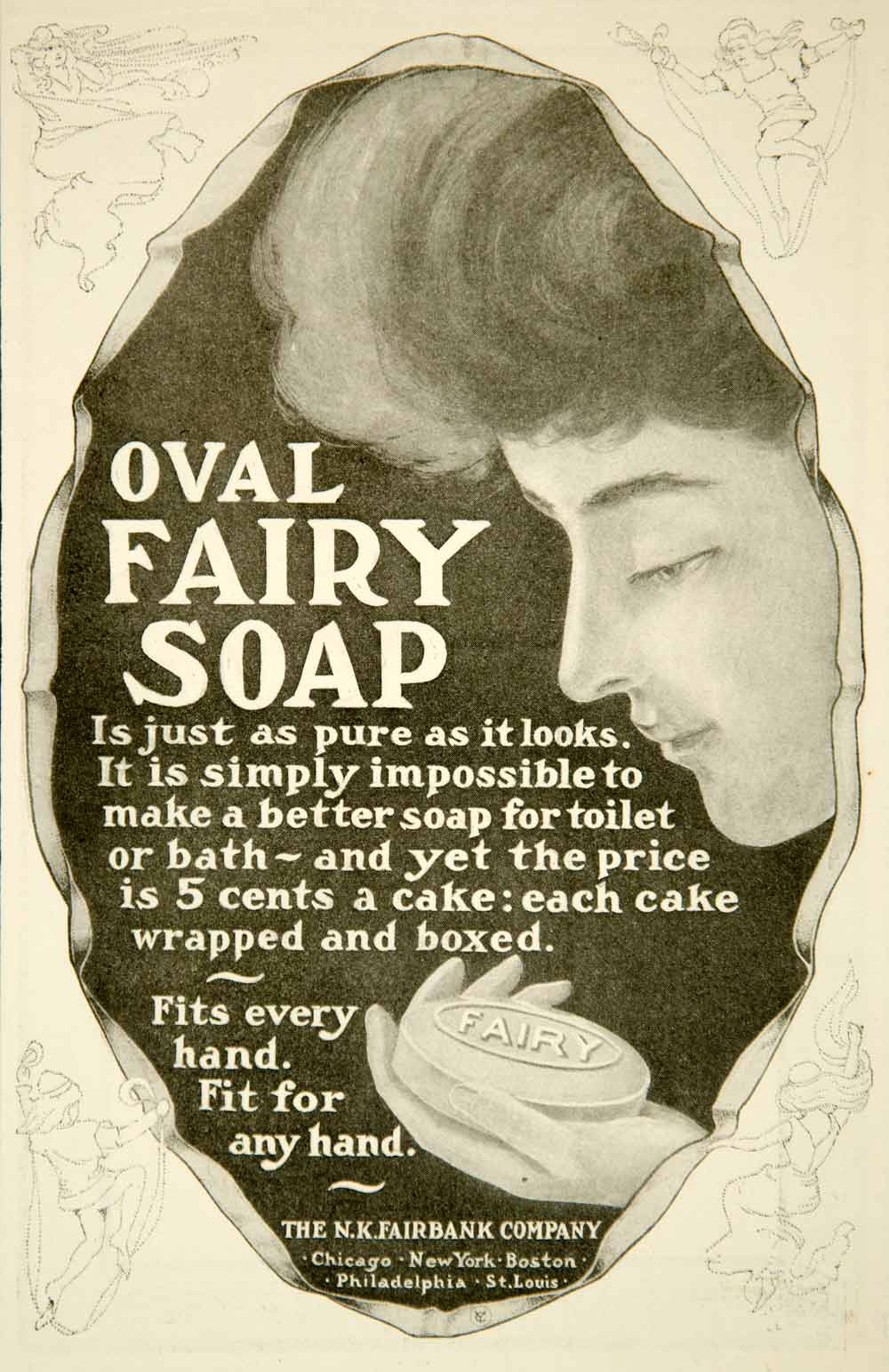 1902 Ad Oval Fairy Soap NK Fairbank Health Beauty Victorian Hygiene YYC1