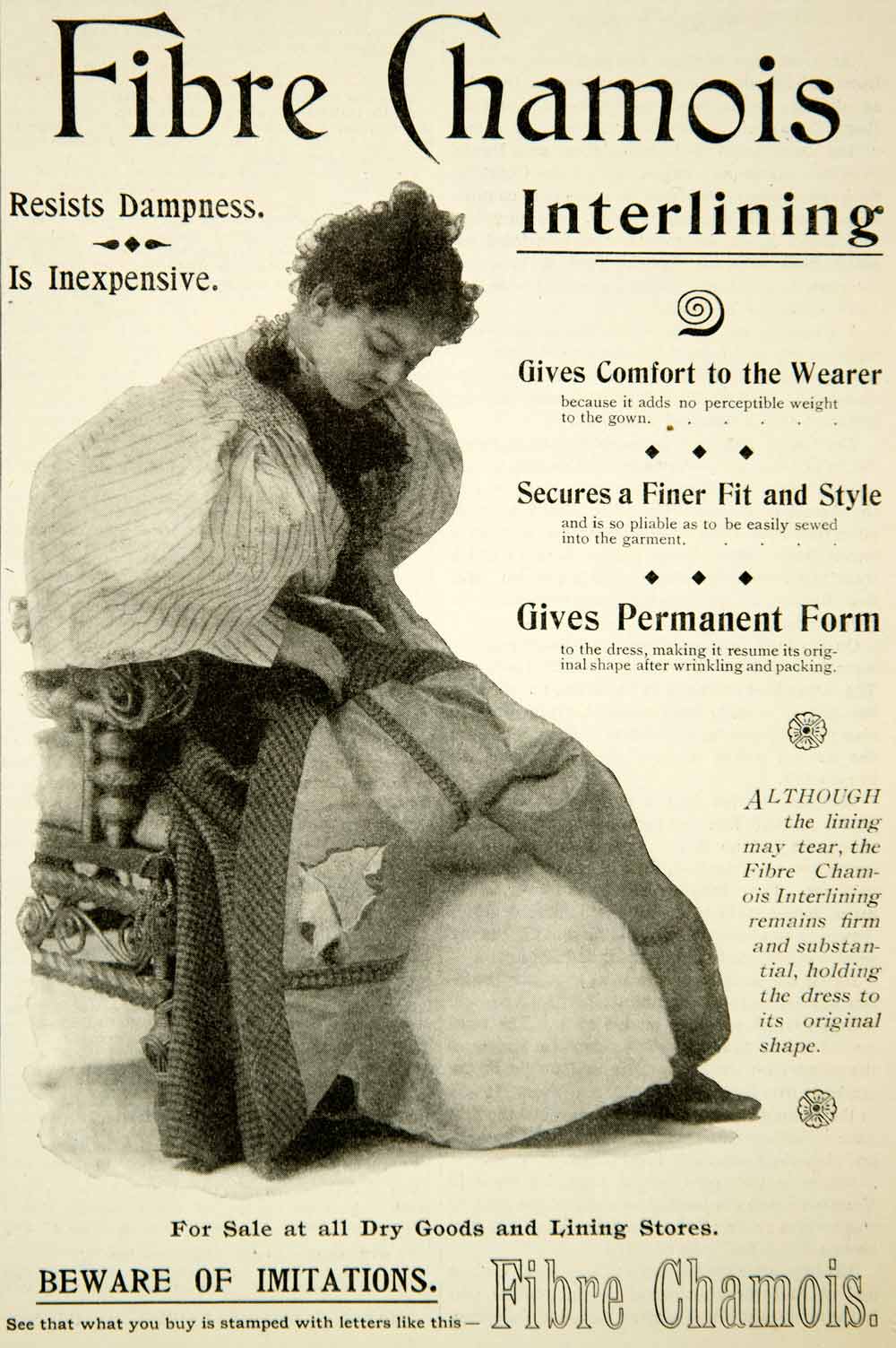 1895 Ad Fibre Chamois Interlining Lining Dressmaking Tailoring Seamstress YYC1