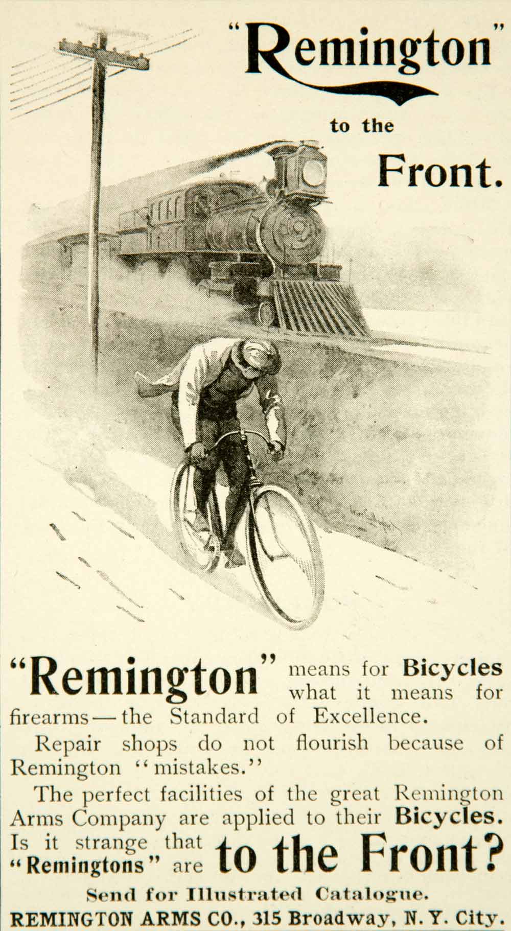 1895 Ad Remington Bicycles Train Race Arms 315 Broadway New York Bike YYC1