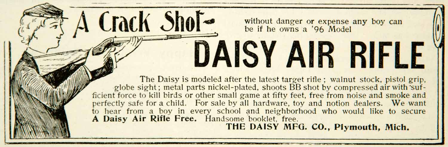 1896 Ad Daisy Air Rifle Plymouth Michigan Gun Shot Boy Nickel-Plated Child YYC1
