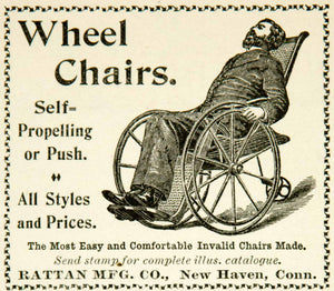 1898 Ad Wheelchair Wheel Chair Rattan Invalid New Haven Sick Man Beard YYC1