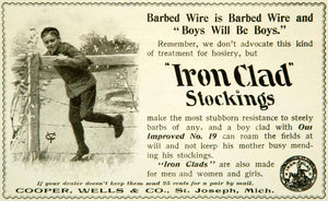 1900 Ad Iron Clad Stockings Cooper Wells Saint Joseph Michigan Boy Child YYC2