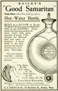 1901 Ad Baileys Good Samaritan Hot Water Botle Boston Warmer Illness Cure YYC2