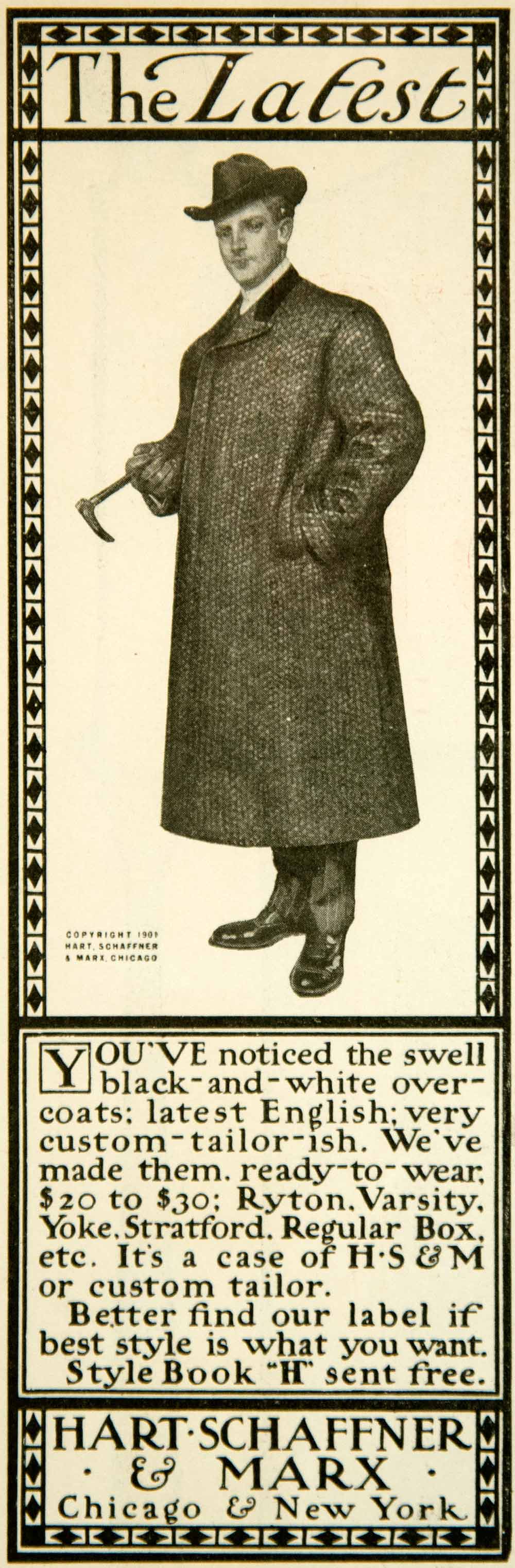 1901 Ad Over Coat Men Fashion Victorian Hart Schaffner Marx Chicago New YYC2