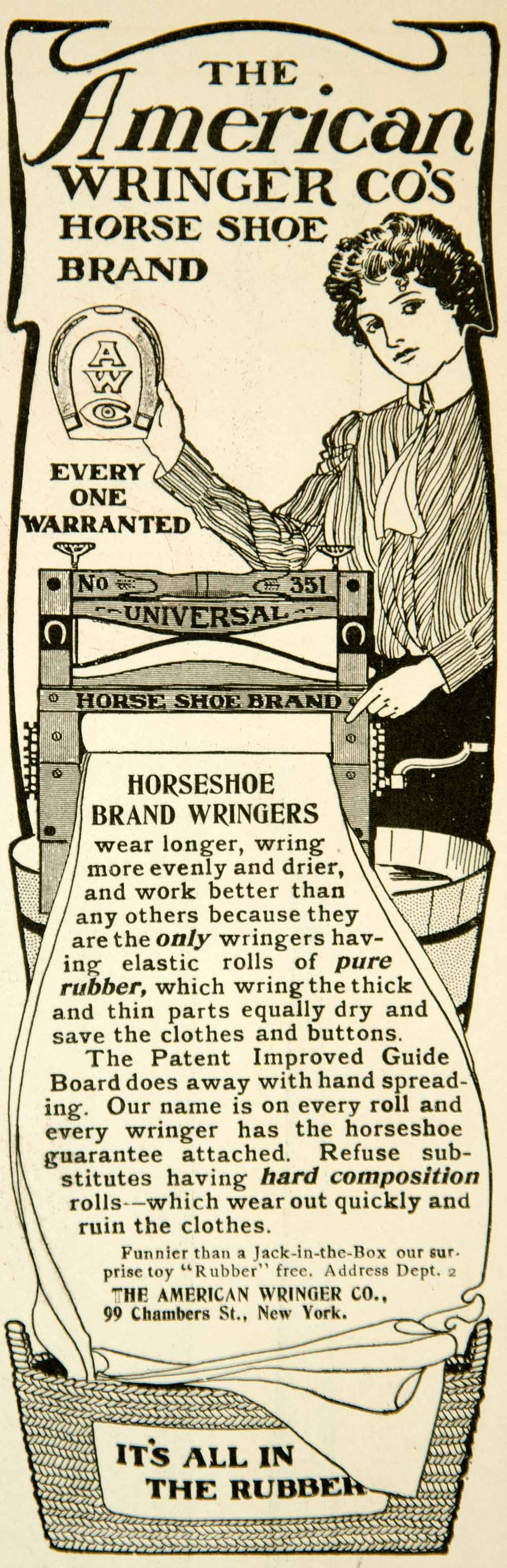 1901 Ad American Wringer Horse Shoe Brand Wash Machine Drying Laundry YYC2