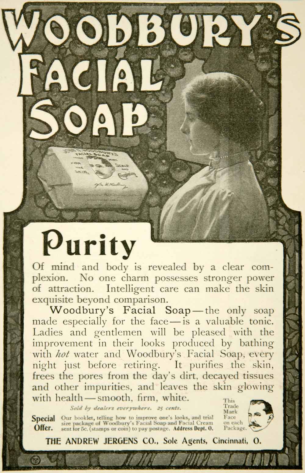 1902 Ad Woodbury Facial Soap Andrew Jergens Cincinnati Victorian Woman YYC2
