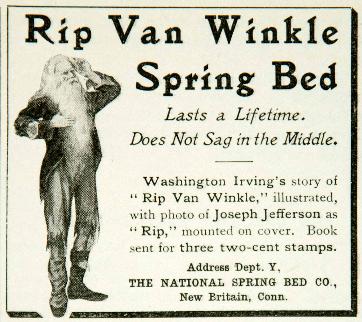 1902 Ad Rip Van Winkle Spring Bed National Spring Bed New Britain YYC2