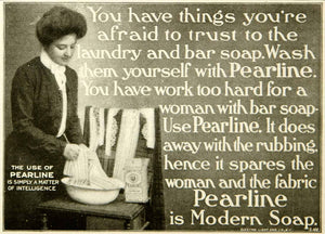 1902 Ad Pearline Soap Wash Laundry Victorian Woman Clean Modern Bar Fabric YYC2