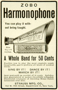 Zobo Instrument 1902 Ad Zobo Harmonophone Strauss Manufacturing Company Musical Instru ...