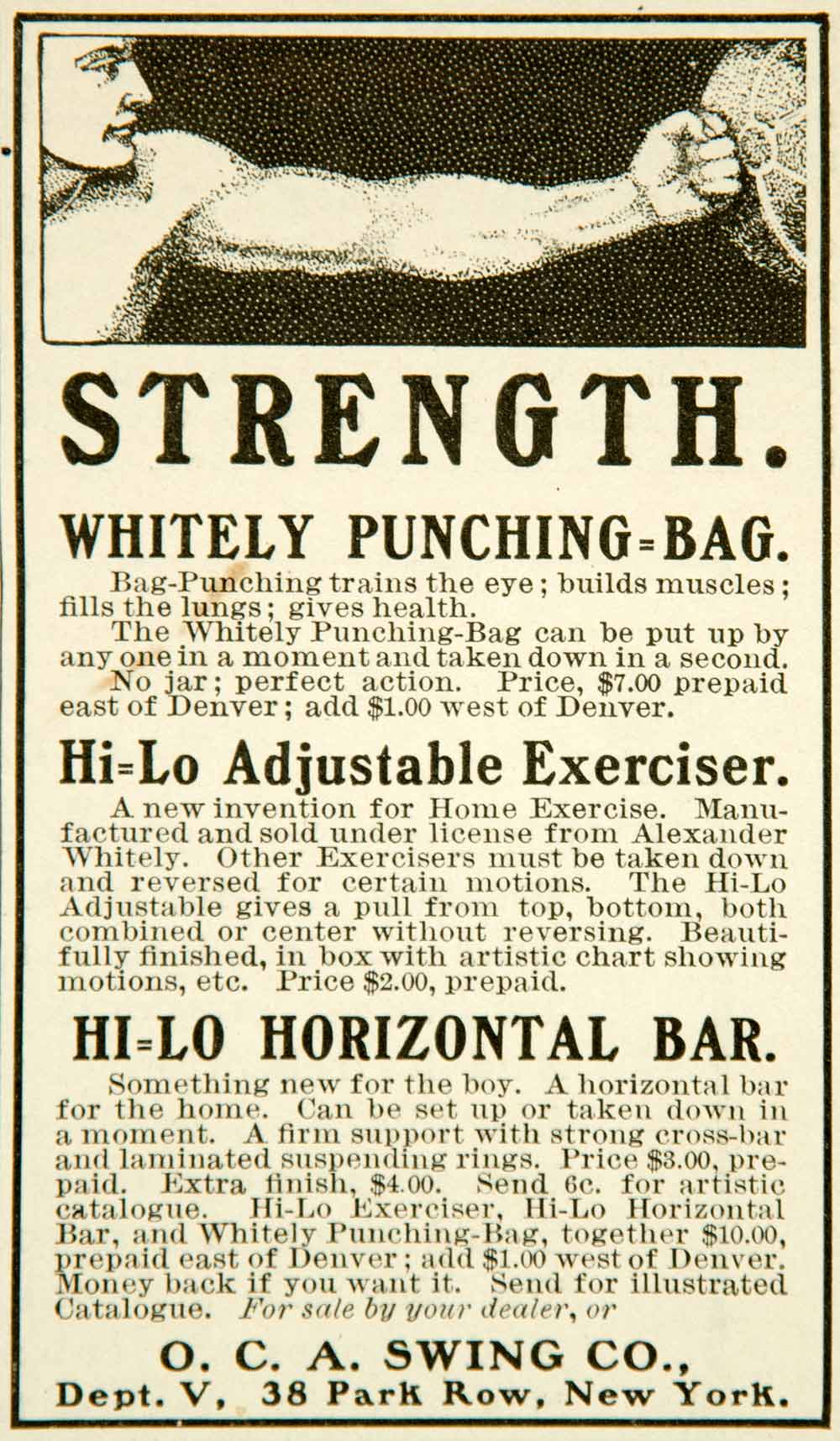 1902 Ad Whitely Punching Bag Strength Swing Company New York Exercise Sport YYC2