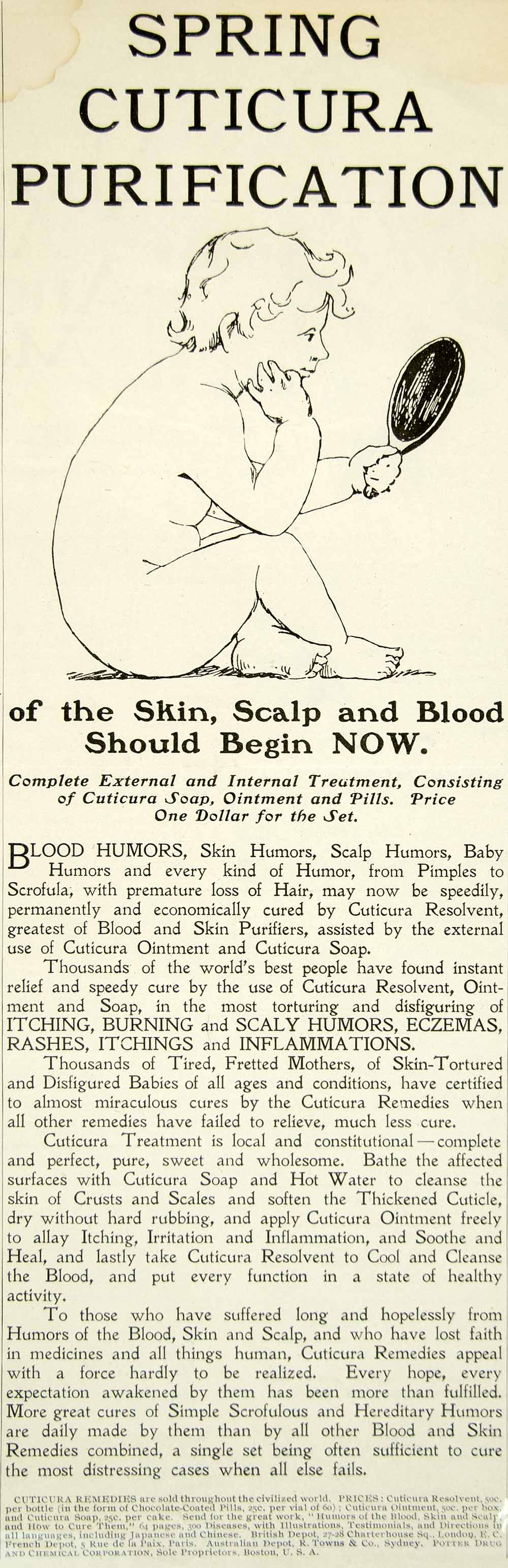 1903 Ad Cuticura Soap Remedy Potter Drug Nude Child Mirror Health Beauty YYC2