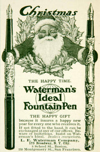 1903 Ad Watermans Ideal Fountain Pen Christmas Gift Santa Present Write YYC2