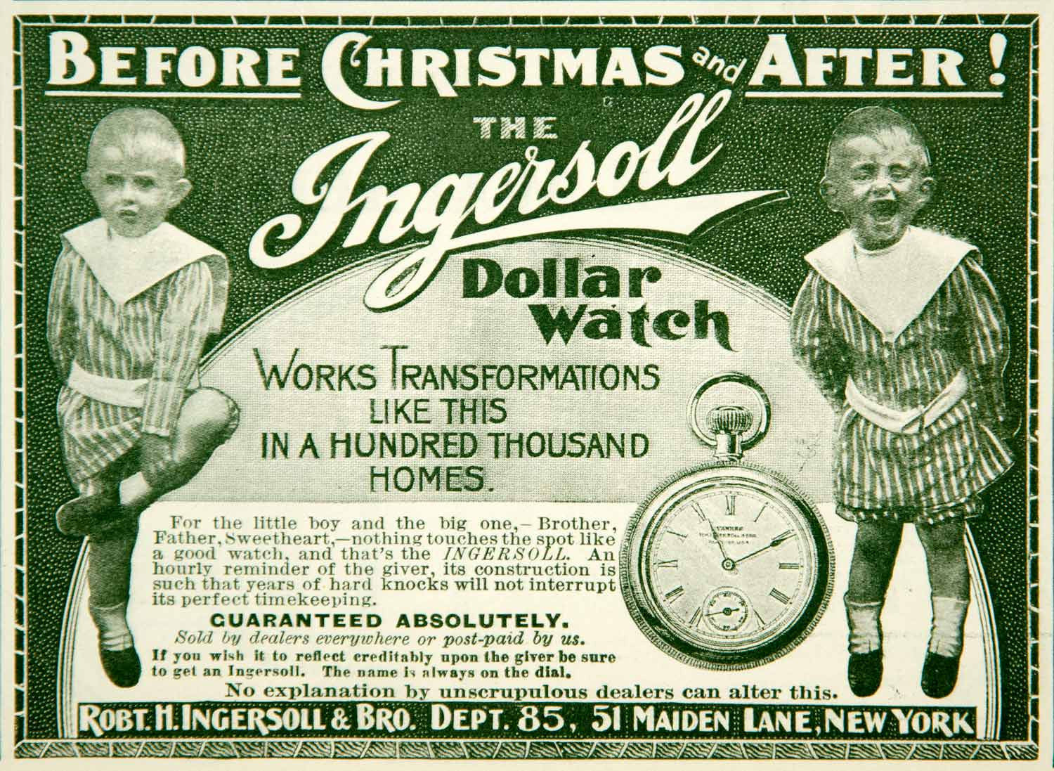 1903 Ad Robert H Ingersoll Brothers Dollar Pocket Watch Clock Time Children YYC2