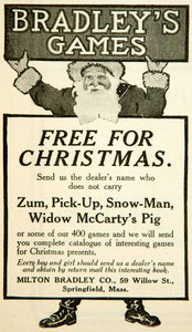 1905 Ad Games Christmas Zum Snow-Man Widow McCarty's Pig Milton Bradley YYC2