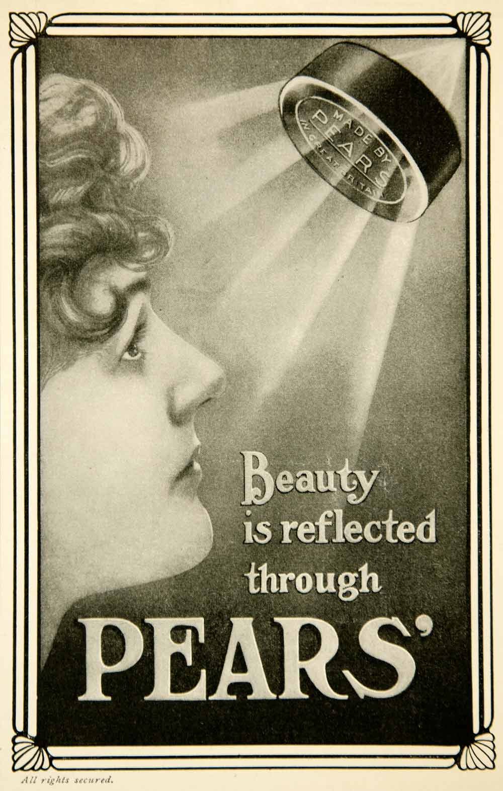 1907 Ad Pears' Soap Beauty Reflection Cleaning Bar Product Facial Face YYC2