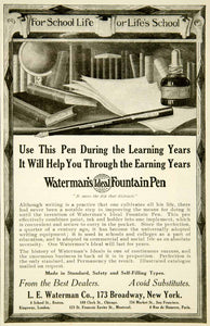 1910 Ad L E Waterman Co. Fountain Pen School Writing Utensil 173 Broadway YYC2