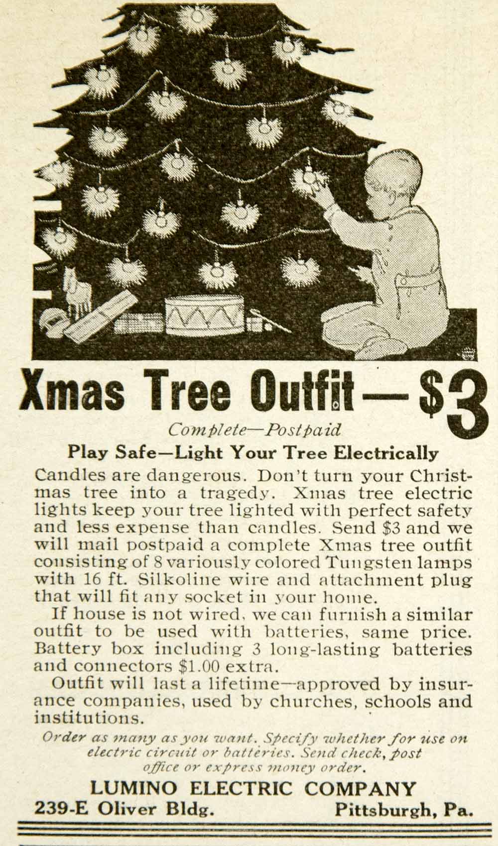 1917 Ad Christmas Tree Lumino Electric String Lights Tungsten Silkoline YYC2