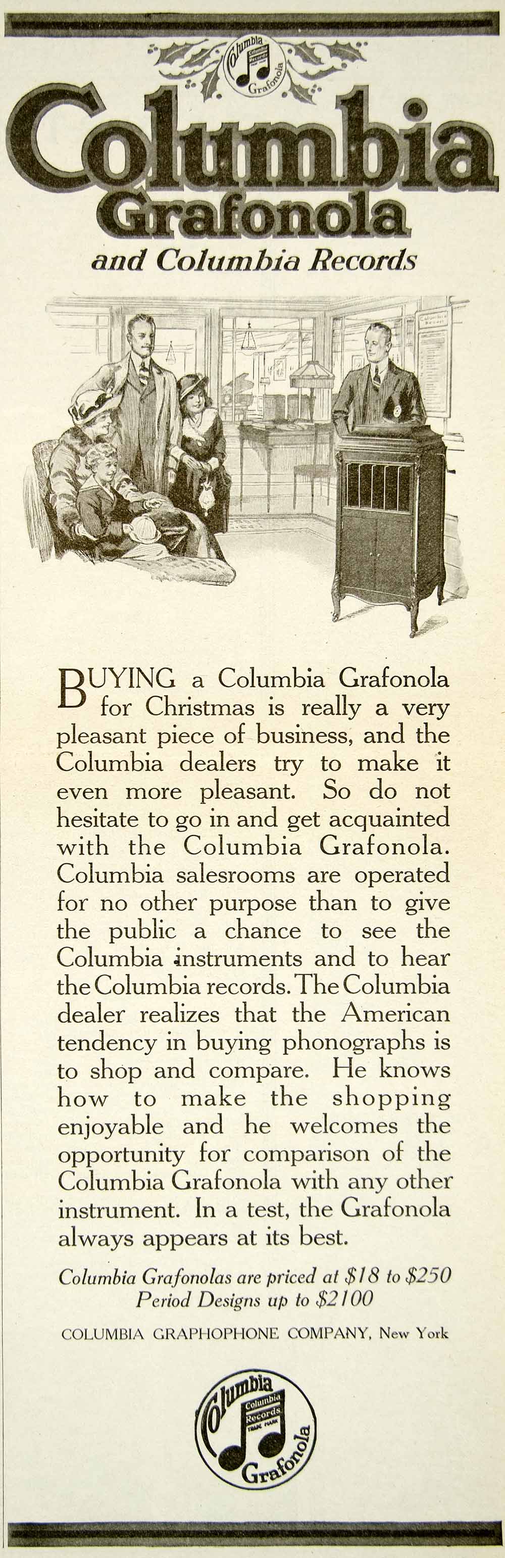 1917 Ad Columbia Grafonola Columbia Records Graphophone Phonograph Music YYC2