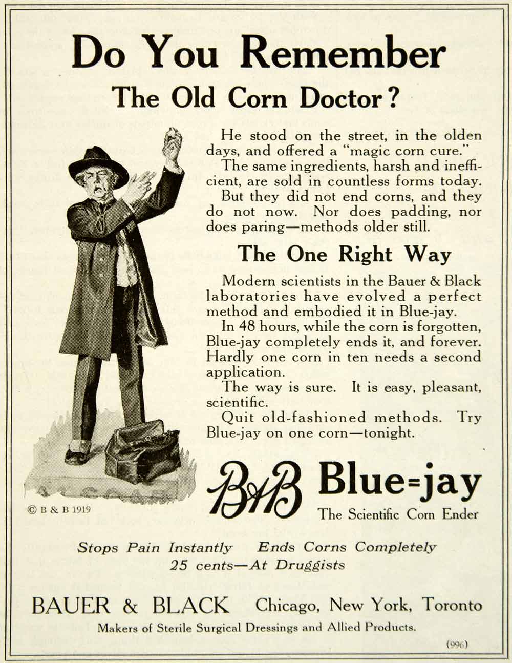 1919 Ad Blue Jay Corn Remedy Treatment Medicine Bauer Black B&B Plaster YYC2